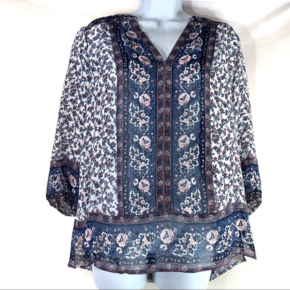 JOIE Silk Floral Peasant Blouse Top Sheer Boho